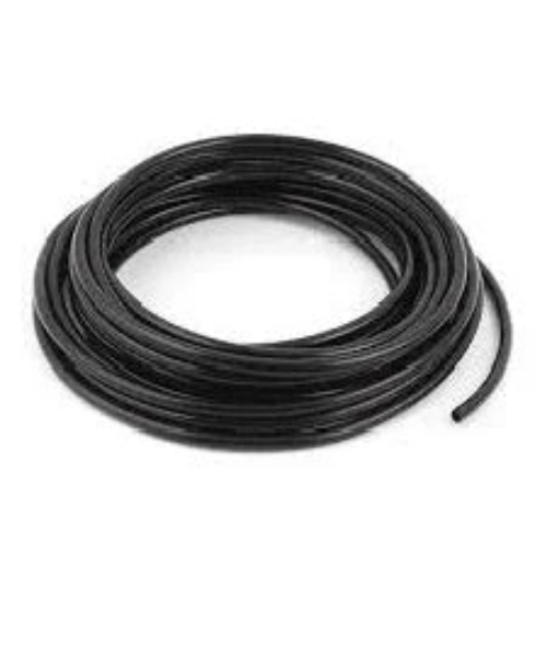 Coiled black 6mm flexible hose pipe isolated on white background