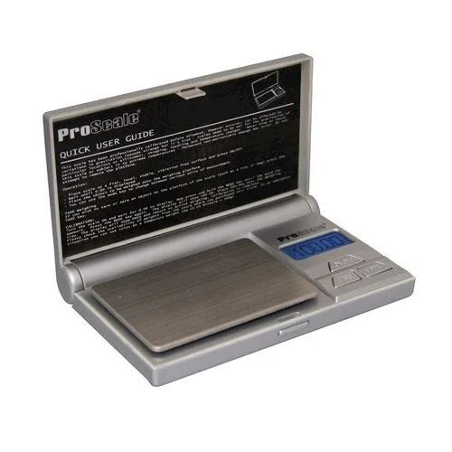 ProScale compact digital pocket scale with stainless steel platform and blue backlit LCD screen