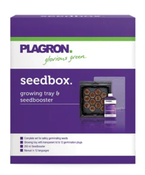 Plagron Seedbox growing tray and seedbooster kit with transparent lid and 12 germination plugs