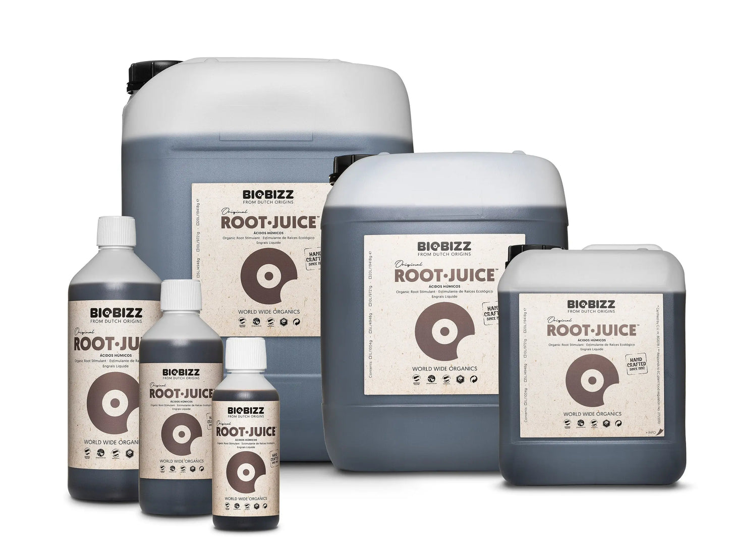 BioBizz Root Juice organic root stimulator bottles and containers in various sizes for plant growth