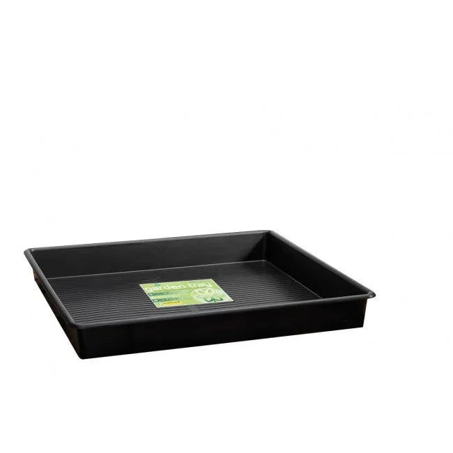 Black 1.2 metre square plastic garden tray with ridged base for planting