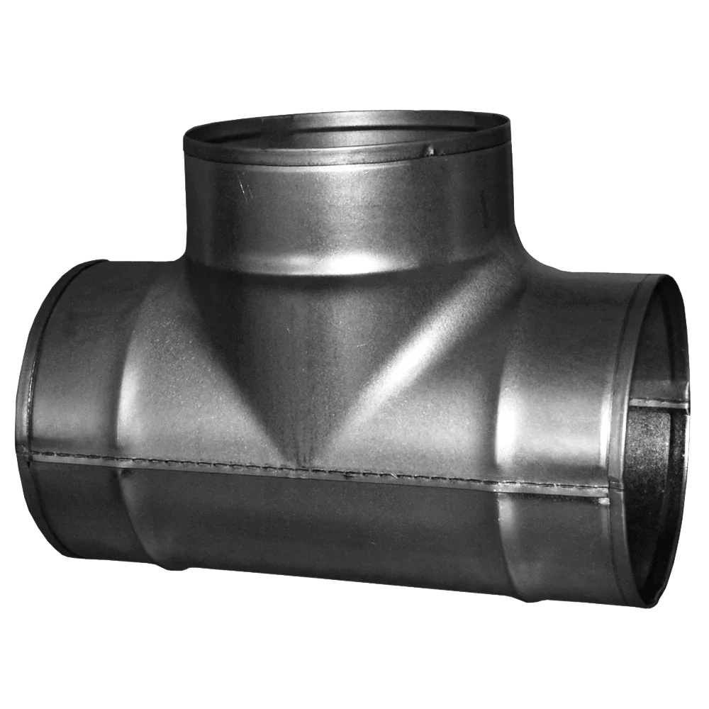 Metal T-shaped duct connector for HVAC ventilation systems