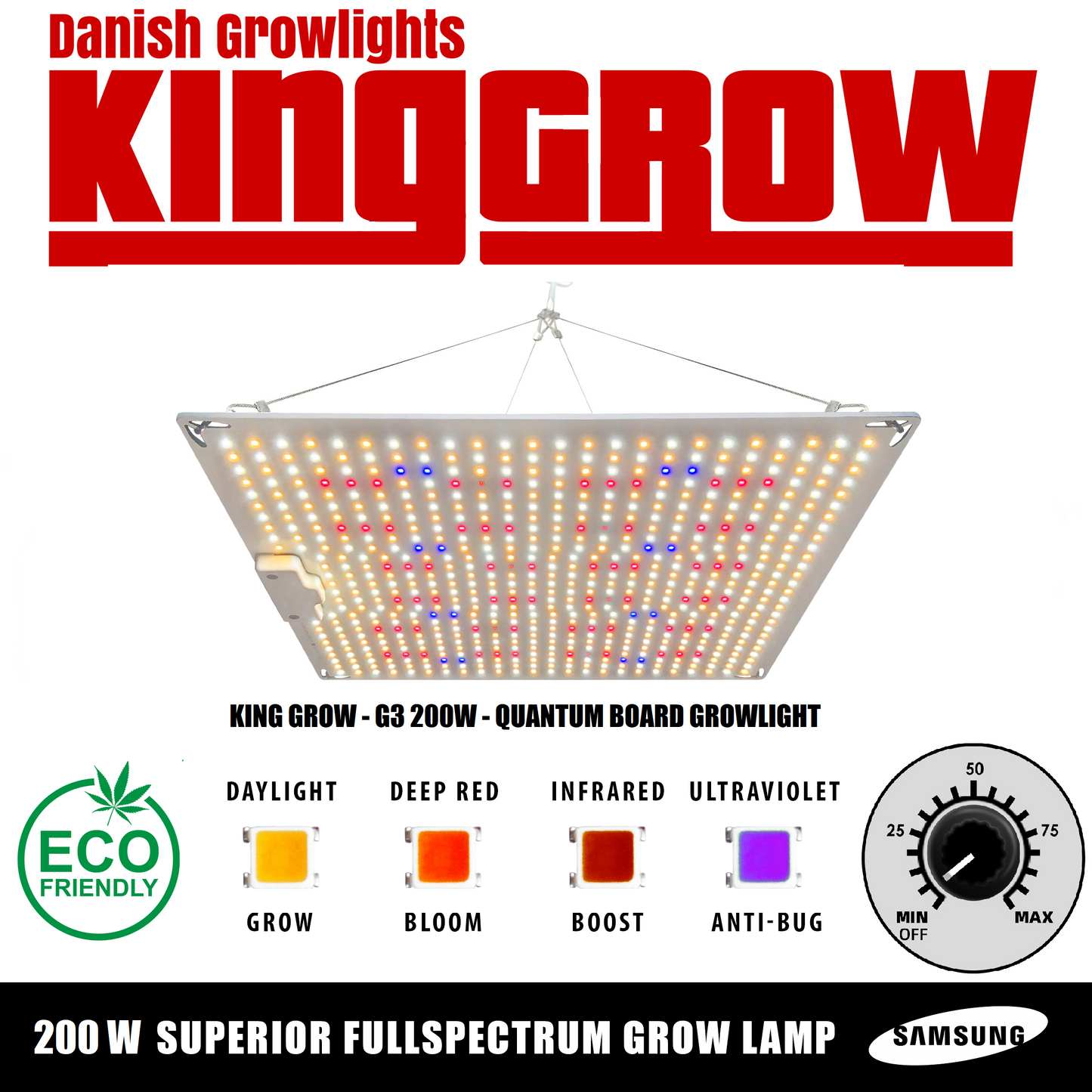 King-Grow G3 200W LED QB grolys Grey & Green Growshop