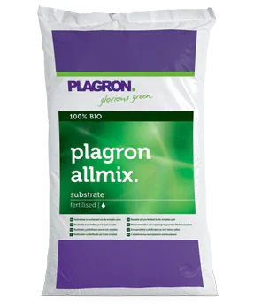 Plagron Allmix organic fertilized substrate bag with green and purple design for gardening