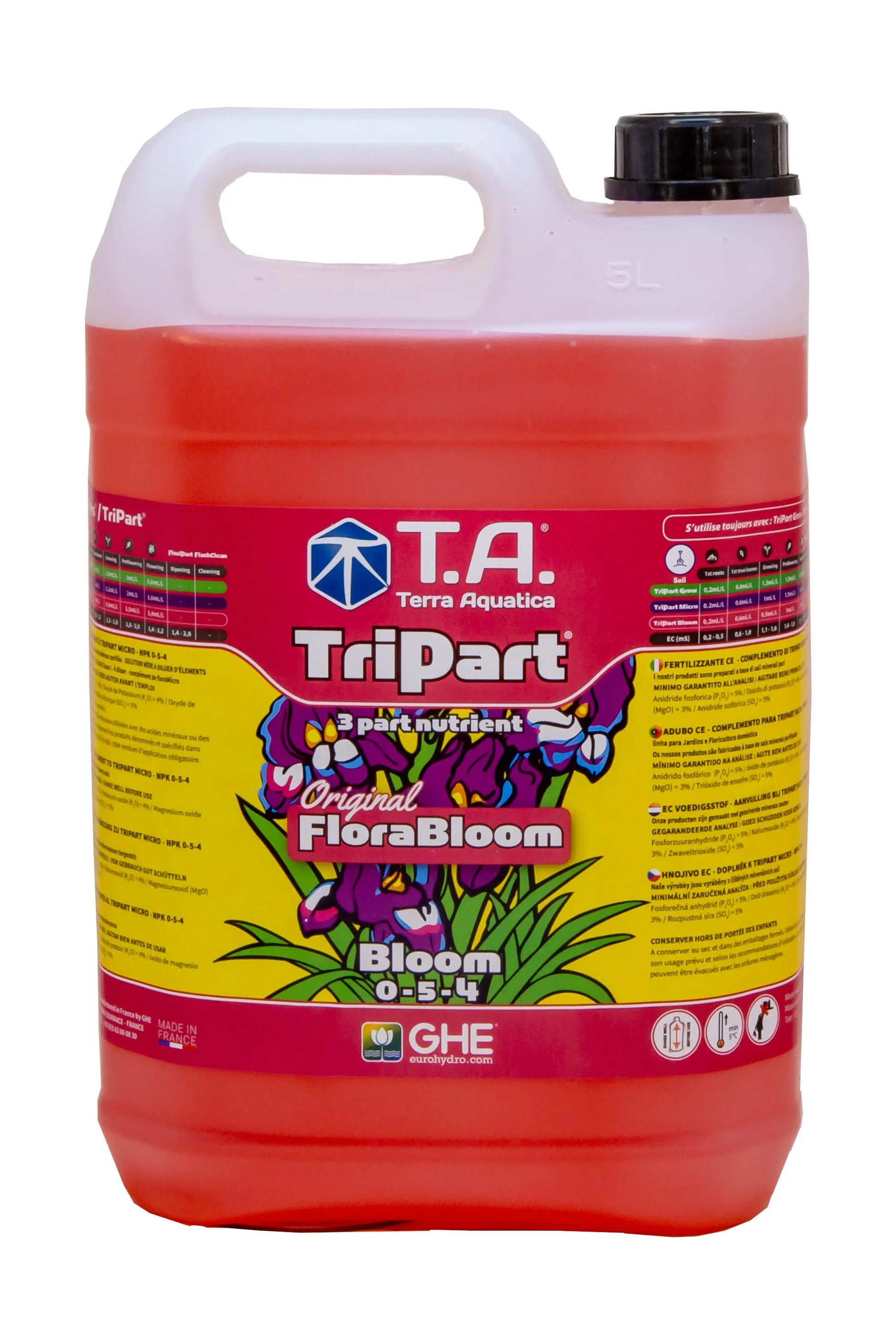 5-liter container of T.A. Terra Aquatica TriPart Original FloraBloom liquid nutrient for plants
