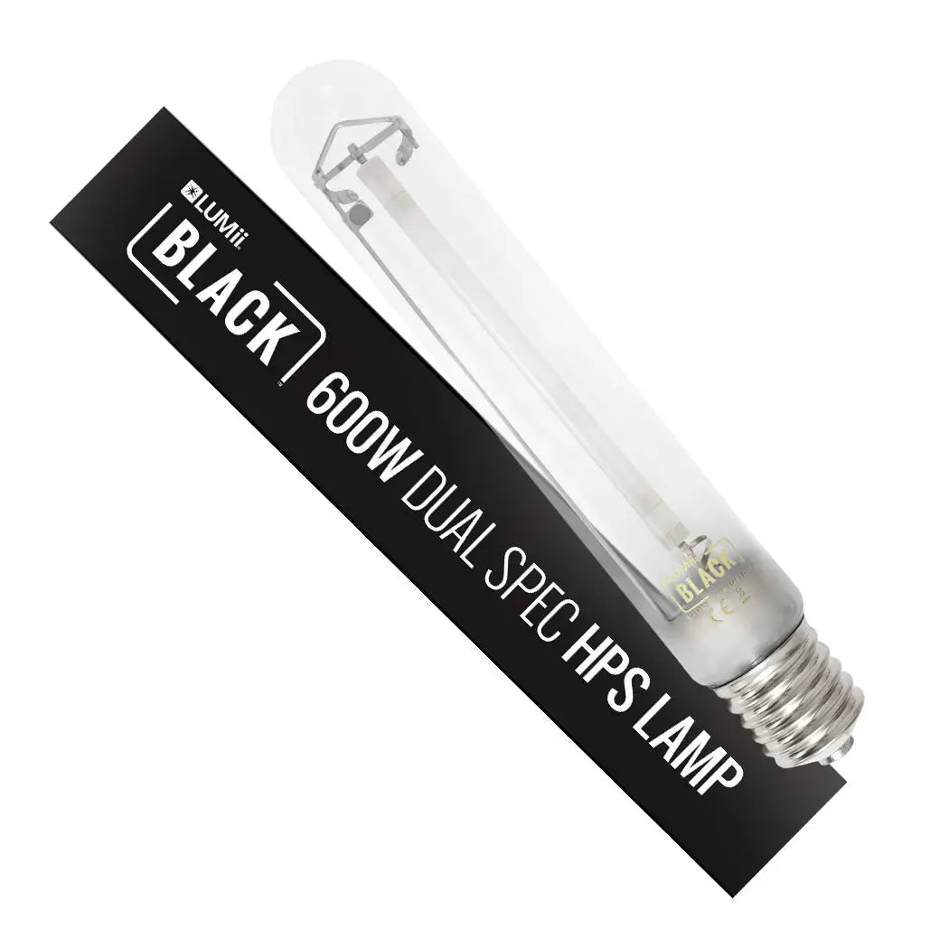 LUMii Black 600W dual spec HPS grow lamp with clear glass tube and metal base