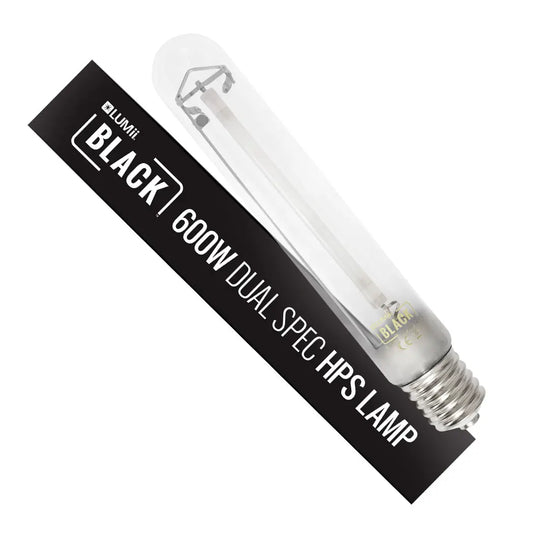 LUMii Black 600W dual spec HPS grow lamp with clear glass tube and metal base