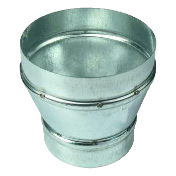 Galvanized metal round duct transition piece for ventilation systems