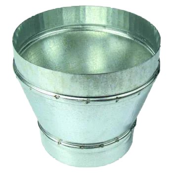 Galvanized steel pipe reducer fitting with 125mm diameter transition for HVAC ducting