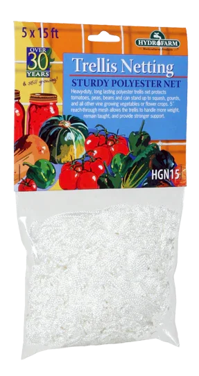 Hydro Farm Trellis Netting 5x15 ft sturdy white polyester garden plant support net