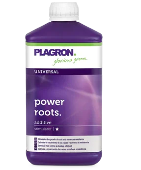 Plagron Power Roots universal additive stimulator bottle with purple label and white cap