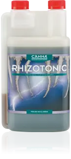 Canna Rhizotonic liquid root stimulator bottle with root illustration on label