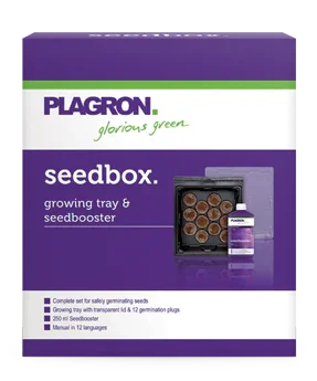 Plagron Seedbox growing tray and seedbooster kit with transparent lid and 12 germination plugs