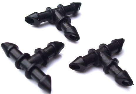 Black plastic 6mm drip irrigation T-connectors for garden water tubing