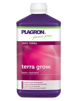 Plagron Terra Grow nutrient solution bottle for plants with purple and white label