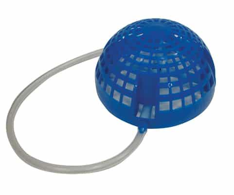 Blue plastic air dome with attached flexible hose for hydroponic or aquatic systems