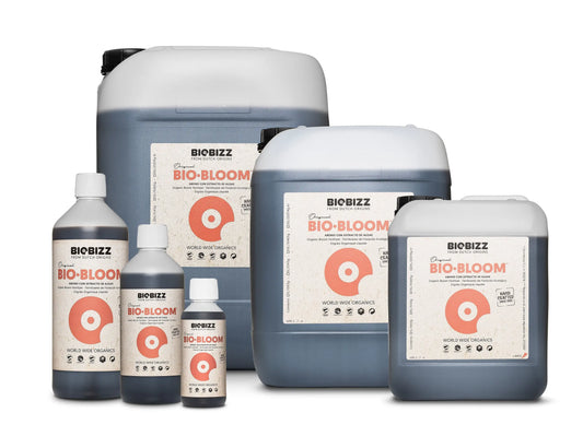 BioBizz Organic Bio-Bloom liquid fertilizer bottles and containers in various sizes