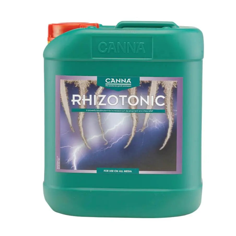 Green 5L container of Canna Rhizotonic root stimulator with lightning and root graphic