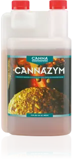 Canna Cannazym 1L plant enzyme supplement bottle with red cap and soil image on label