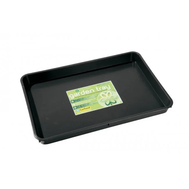 Black plastic Garland garden tray with label, ideal for seedlings and plant pots