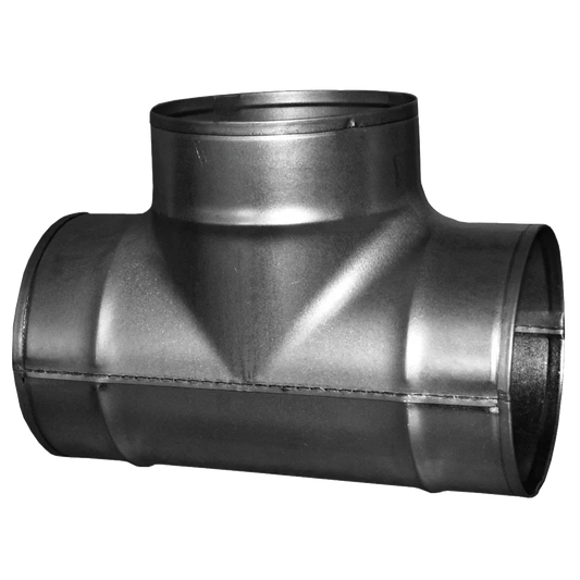 Metal T-shaped duct connector for HVAC ventilation systems